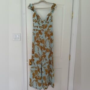 Free People Blue and Gold Wide Leg Jumpsuit